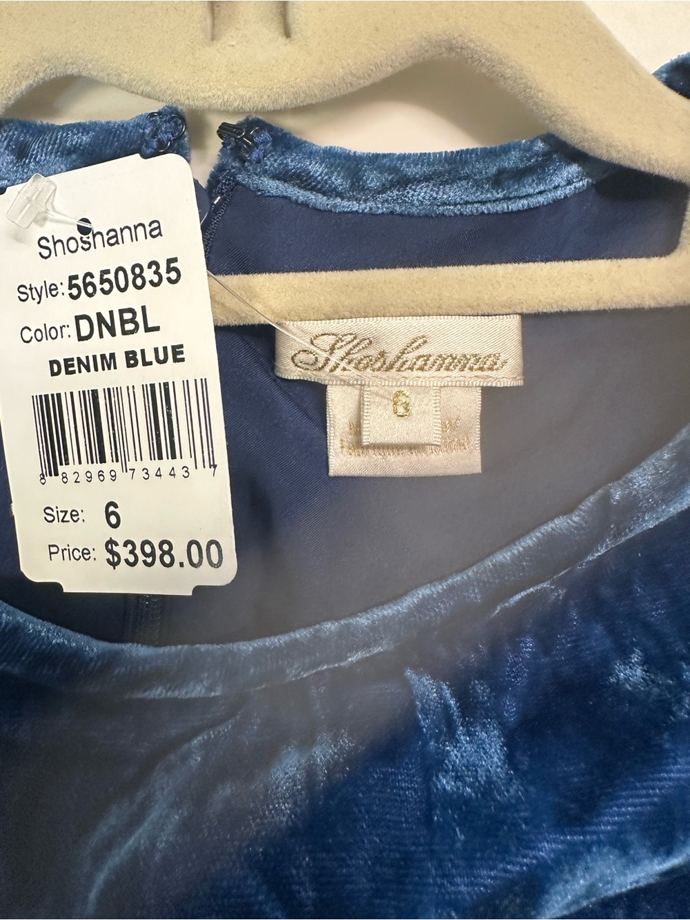 Shoshanna Denim Blue Velvet Long Sleeve Dress